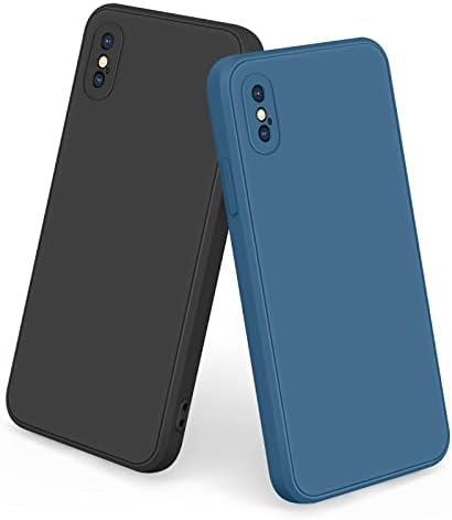 Amzpas Coque en Silicone pour iPhone X/XS, Étui de Protection Complète du Corps au Toucher Soyeux, Housse avec Doublure Douce en Tissu Microfibre, Anti-Chocs(Noir/Bleu)